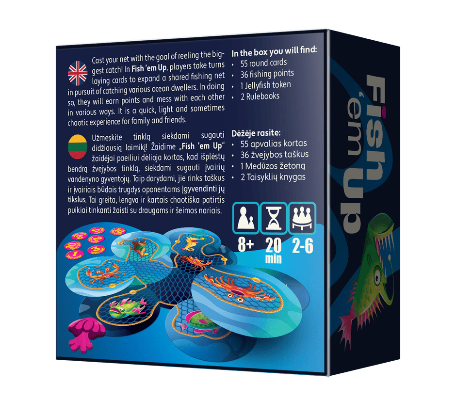 ​Fish em Up –  party board game box back cover