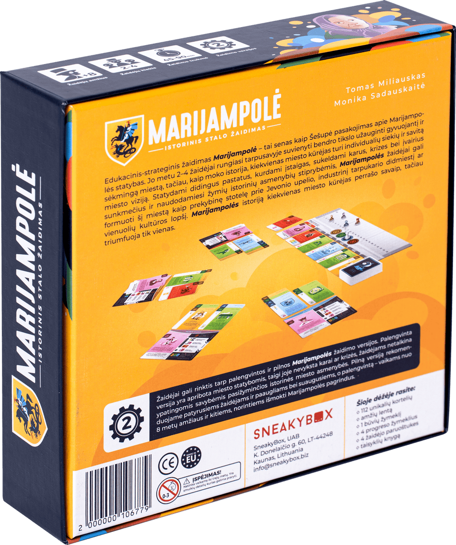 ​Marijampolė – educational strategy board game box back cover