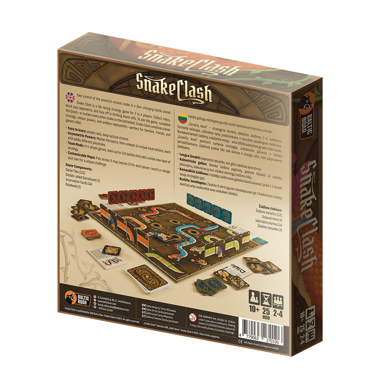 Snake Clash – tile laying board game box back cover
