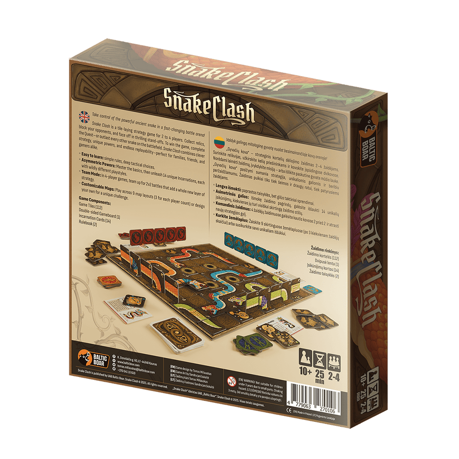 Snake Clash – tile laying board game box back cover